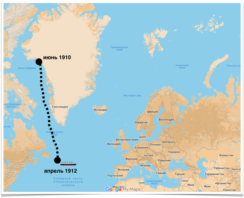 Маршрут титаника на карте и где затонул. Маршрут Титаника 1912 на карте. Маршрут движения Титаника на карте.