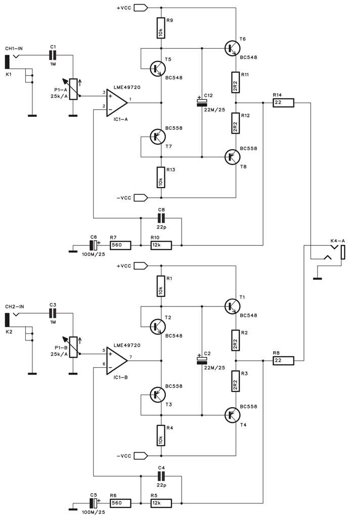 Схема усилителя для наушников с применением операционного усилителя