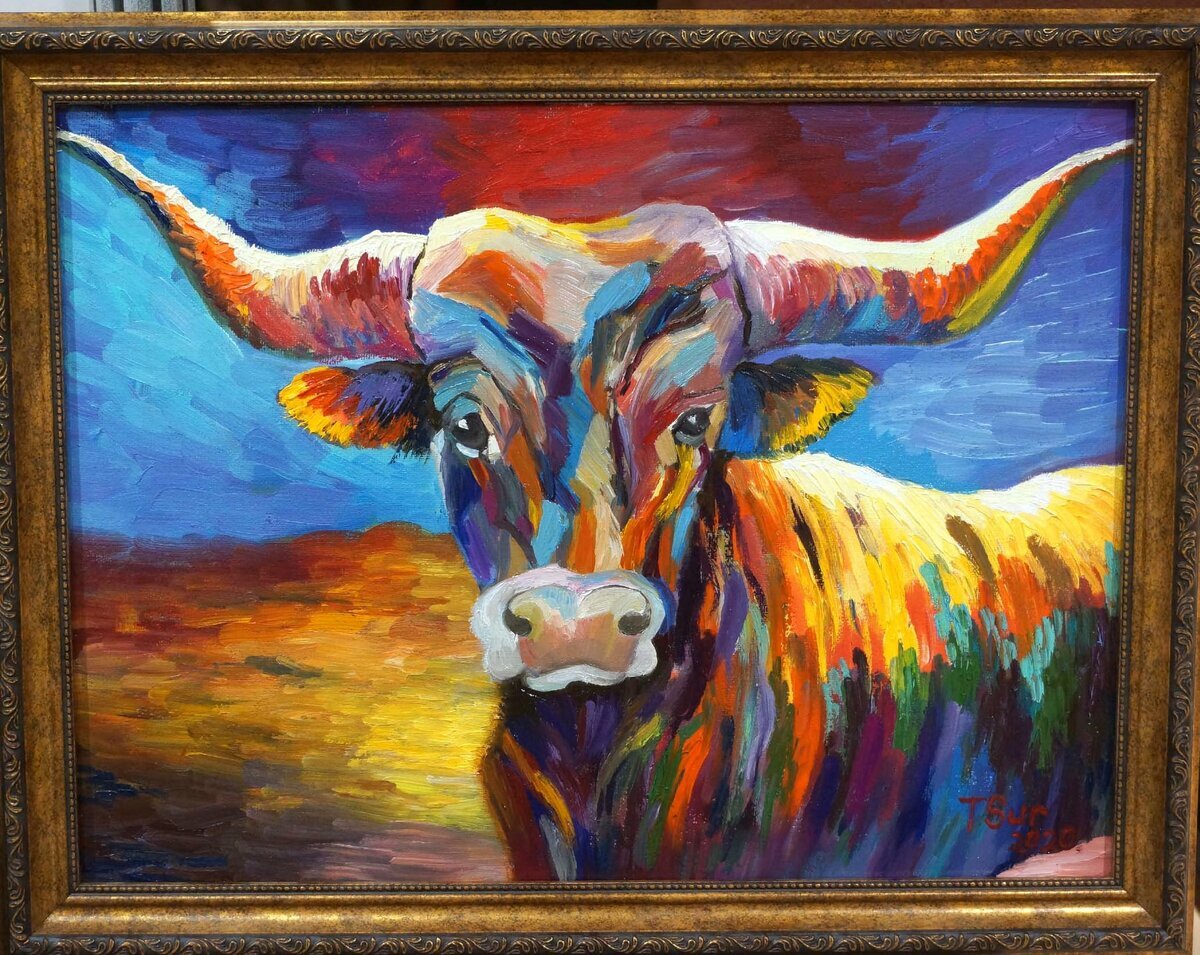 Суровцева Татьяна Радужный бычок 30х40 хкм 2020 г  