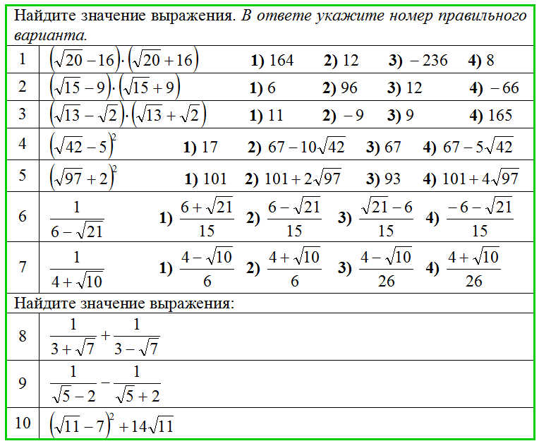 Квадратные корни вариант 3. Формулы сокращенного умножения задания ОГЭ.