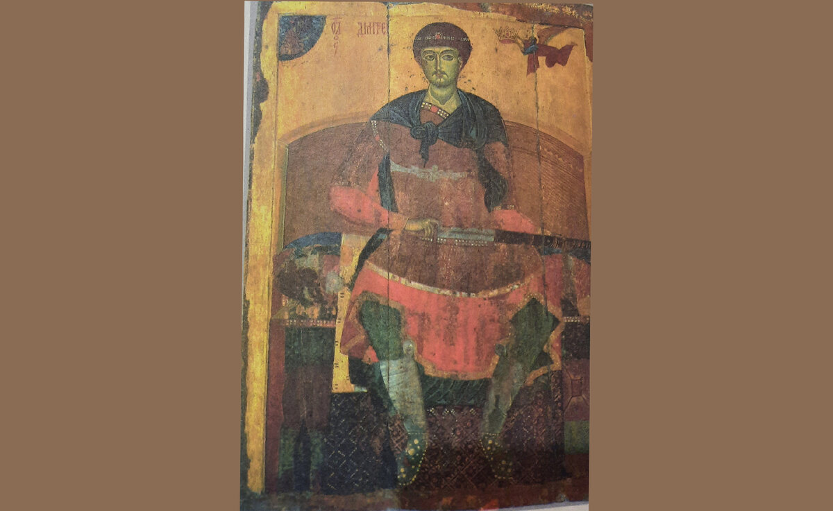 Дмирий Солунский на троне. Икона. Конец XII века. Государственная Третьяковская галерея