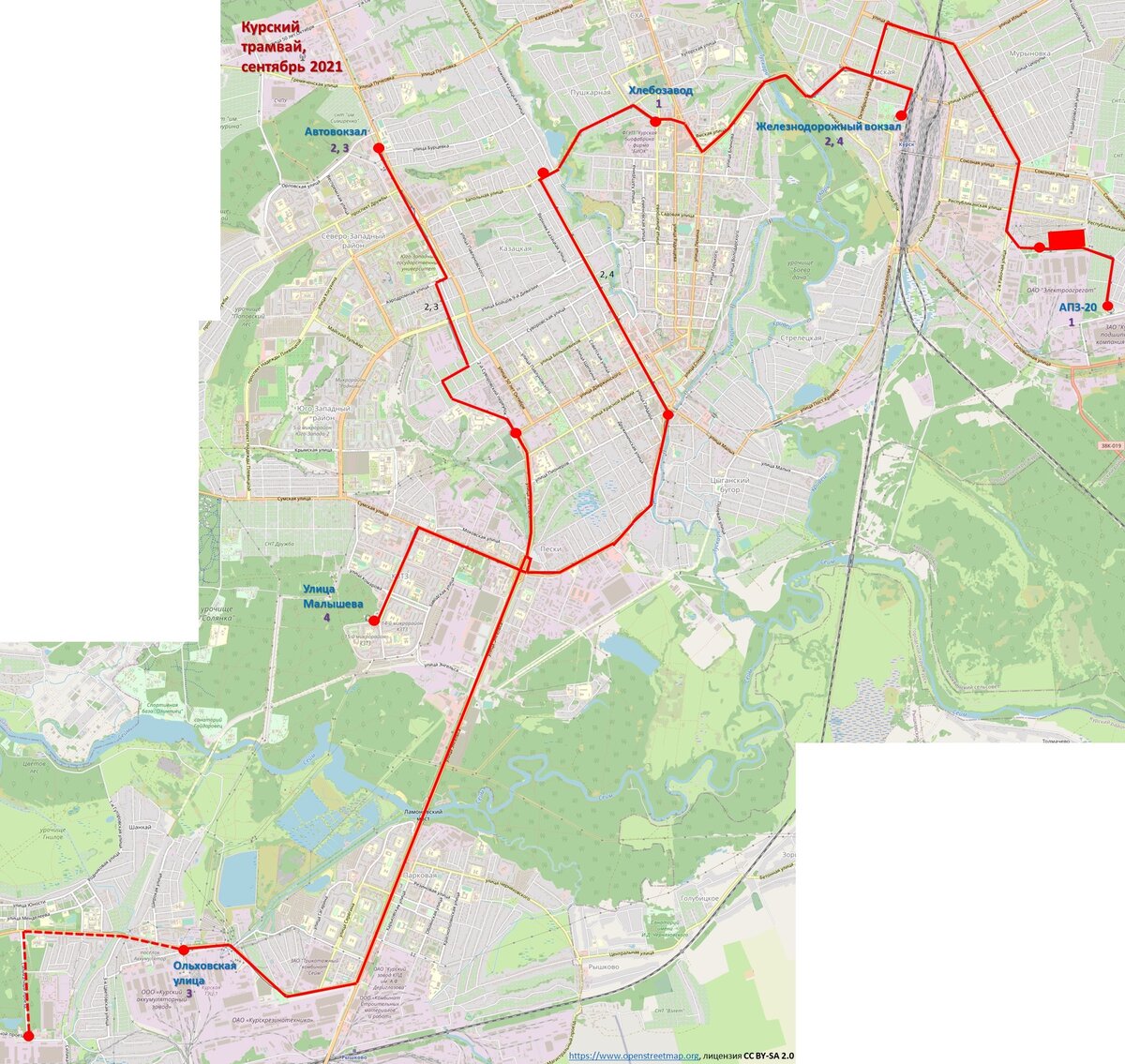 Схема трамвайных линий