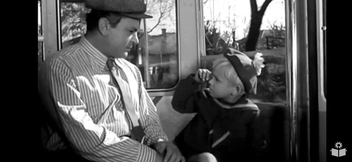 Кадр из фильма "Серёжа", 1960 г. Коростелёв - Сергей Бондарчук, Серёжа - Боря Бархатов