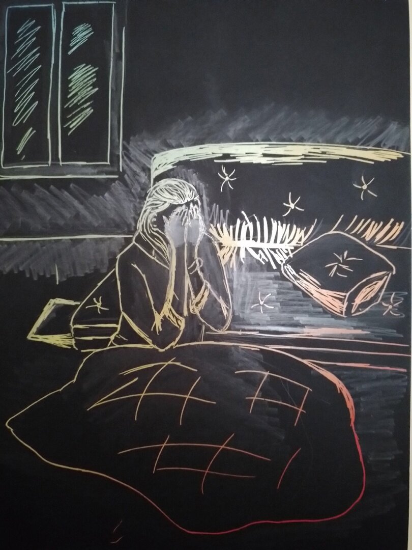 Рисунок выполнен в скретч альбоме