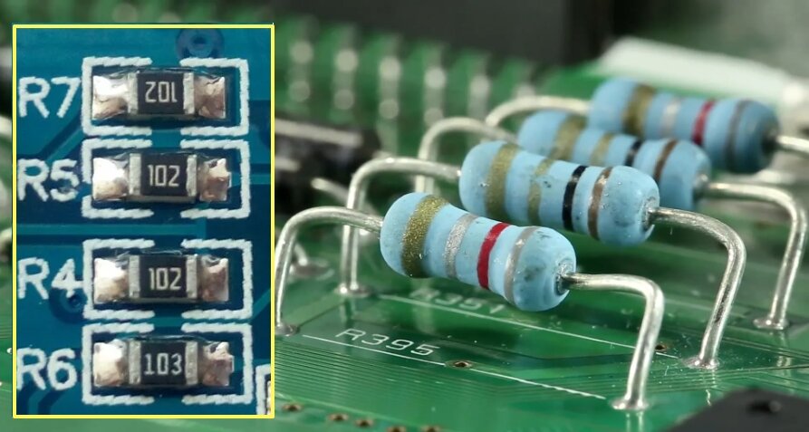 Картинка1. Резисторы SMD и выводные.