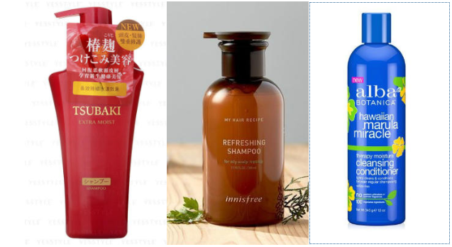 Shiseido - Tsubaki Extra Moist Shampoo; innisfree - My Hair Recipe Shampoo (Scalp Care); Alba Botanica - Marula Miracle Therapy Cleansing Conditioner