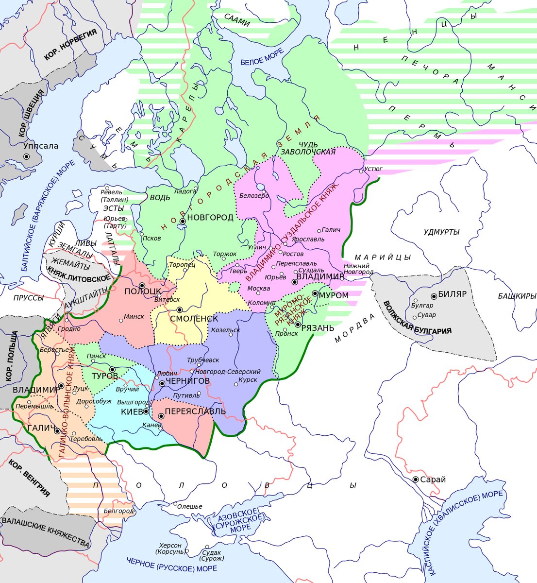 Границы княжеств перед нашествием монголов