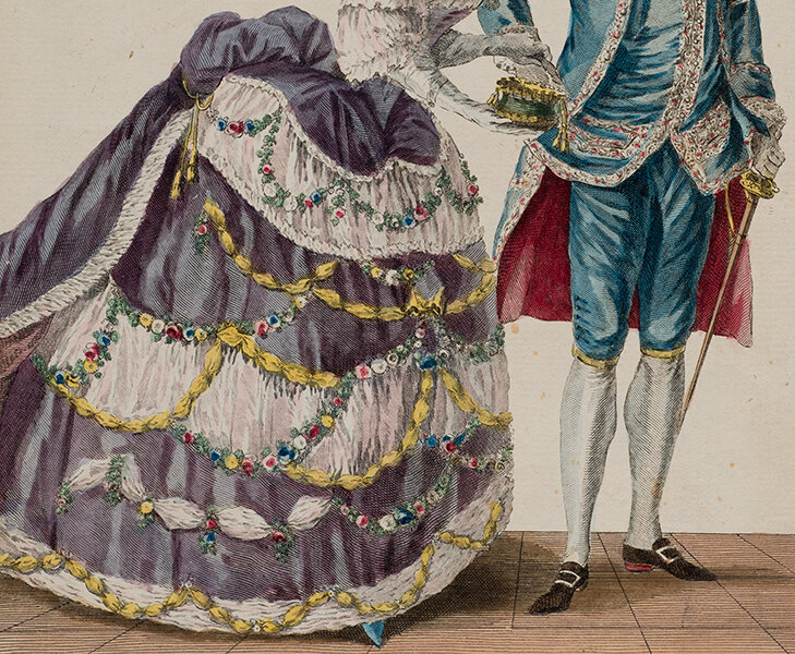 Лист из журнала Gallerie des Modes et Costumes Francais, фрагмент, Париж, 1779 г. 