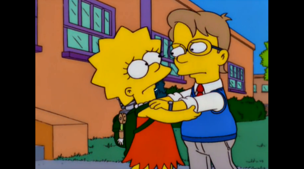 Телониус (в нашем варианте перевода – Архимед). Имя как у джазового музыканта, умный, ценит оценки больше любви. Но учится в другой школе, поэтому они покружились 3 часа и расстались. А могла сложиться идеальная пара //Фрагмент сериала Симпсоны, s12e18 >>>