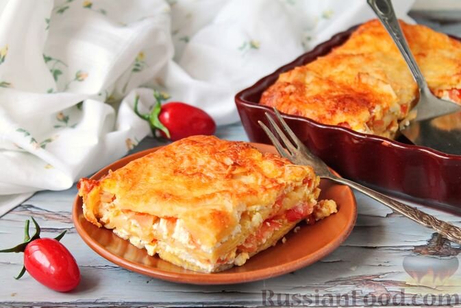 лаваш, творог, помидоры, яйца, молоко, сыр твёрдый, масло сливочное, соль