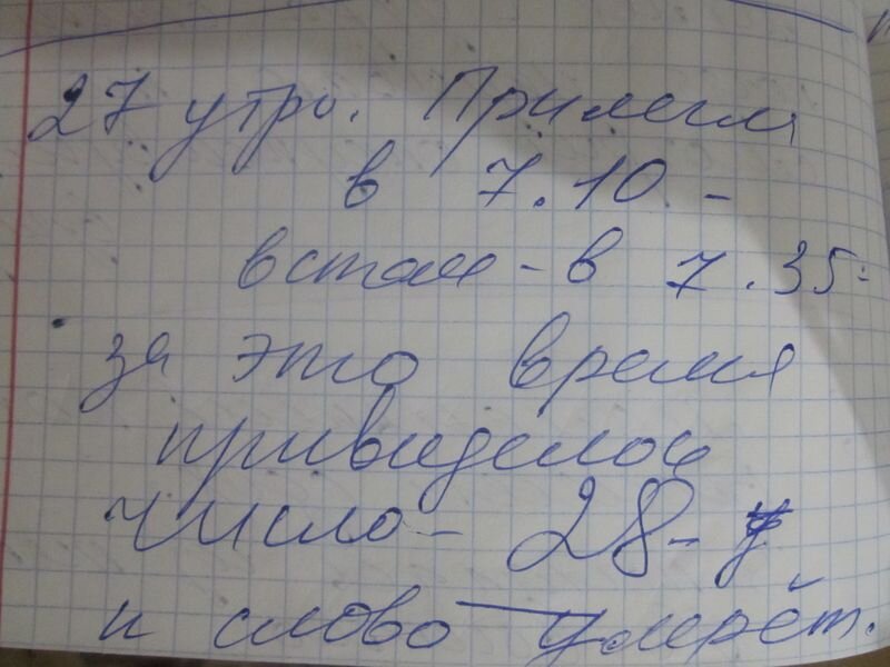 Собственное фото автора. Тетрадка моих записей в дни болезни мамы. Запись по теме