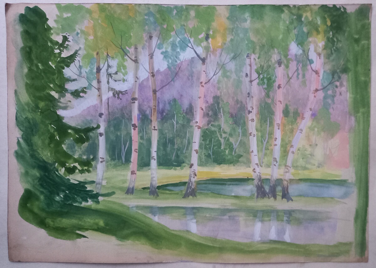 Художник Блинова Н. Ф.. Этюд с натуры. Бумага А3 формат, акварель. Ориентировочно 1950е-1960е годы. Из личного архива автора.