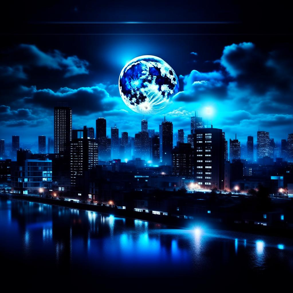 Загадочное изображение ночного города с лунным светом