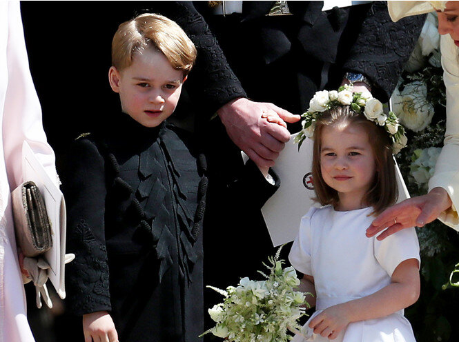 Джордж и Шарлотта Кембриджские - паж и цветочница на свадьбе Меган Маркл и принца Гарри, 19 мая 2018 года 