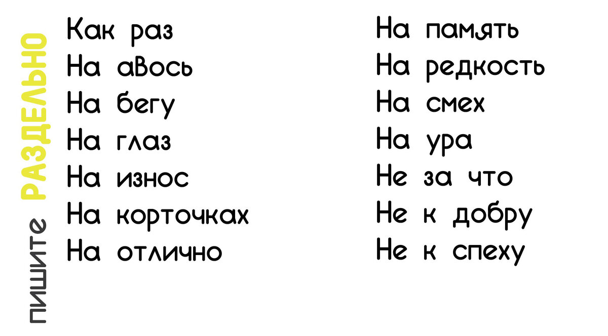 Какие популярные слова пишутся раздельно. Грамотность на 