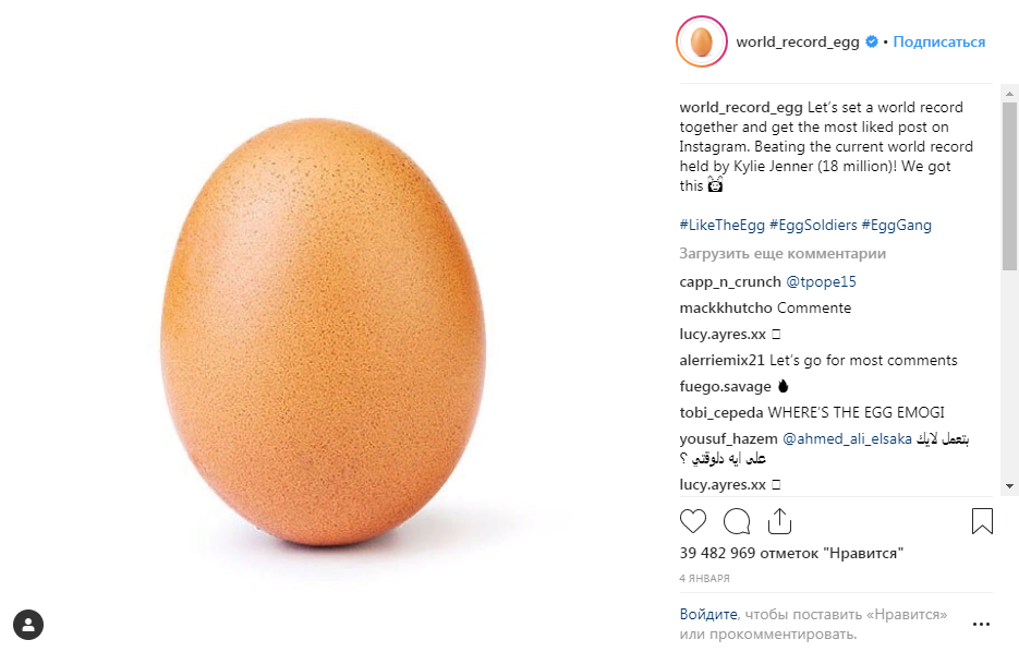       Ссылка на фото: https://www.instagram.com/world_record_egg/