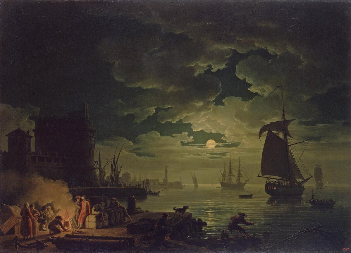 Вход в Палермский порт при лунном свете». 1769. Государственный Эрмитаж, Санкт-Петербург..jpg
