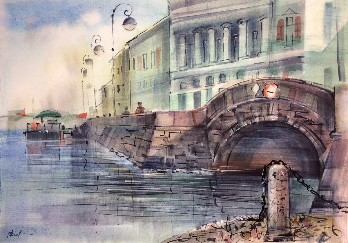 Мой пленэр на Невском спуске. Дворцовая набережная, начало Зимней канавки. Очень удобное место в хорошую погоду.