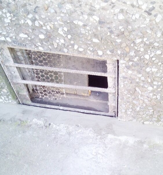 Такой был лаз в подвале нашего подъезда с конца 90-х. Неизвестно, кто его вырезал. Гораздо позже, лет 10 спустя кем-то был вырезан нижний прут в решетке, мешающий проходить кошкам к лазу - они проползали под этим прутом. Все-таки есть хорошие люди, способные действовать.