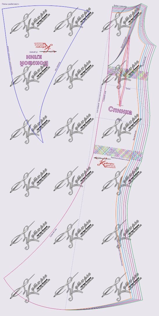 Выкройка спинки и бокового клина для платья годе
