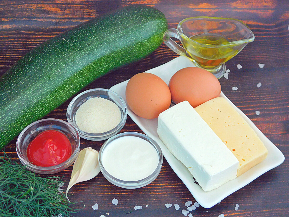 Ингредиенты для приготовления запеканки из кабачка с брынзой