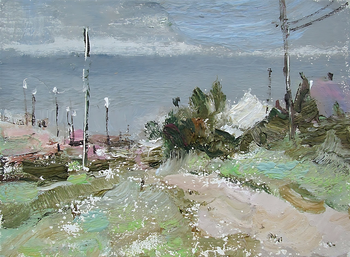 Лобарева В.В., «Гроза на Байкале», 2009, картон, масло, 15 х 20 см