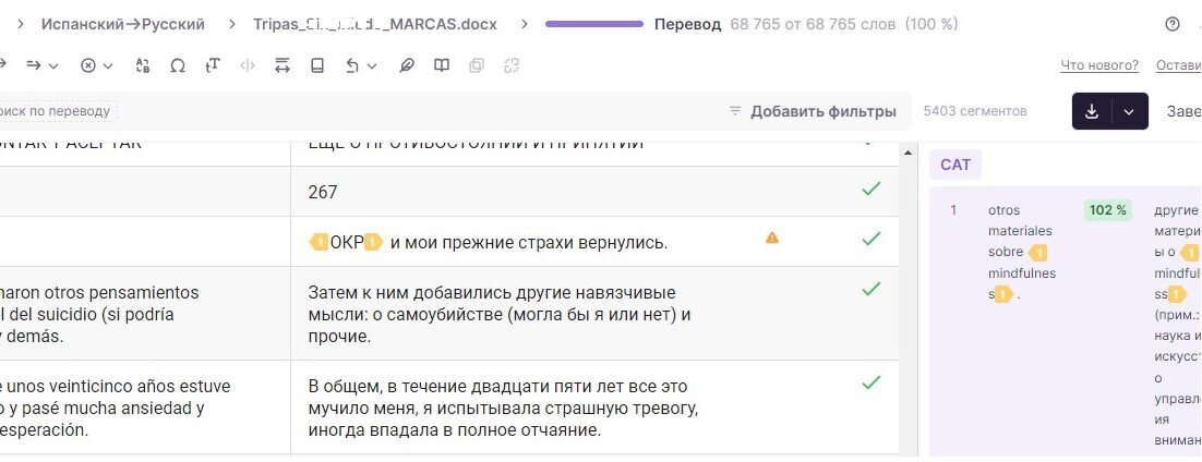 Вот так выглядит рабочее поле в SmartCAT