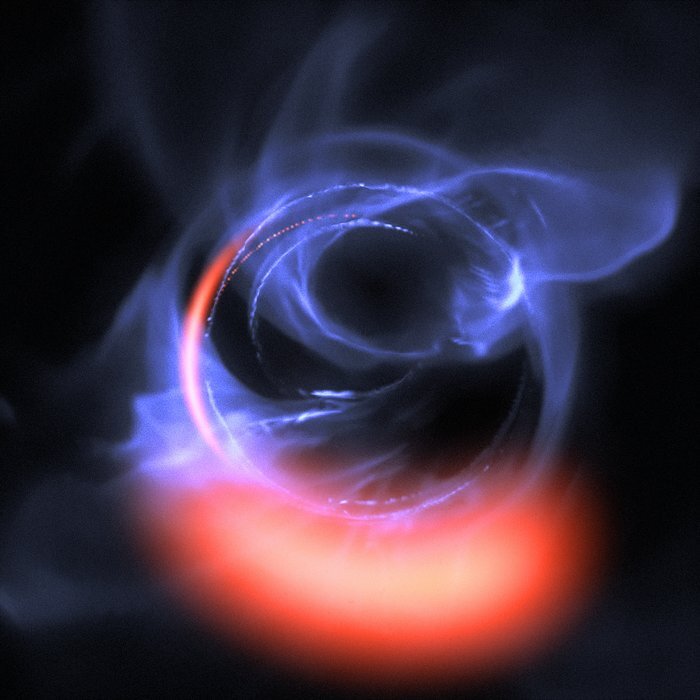 Компьютерное моделирование: вещество на орбите вблизи черной дыры. © ESO/Gravity Consortium/L. Calçada