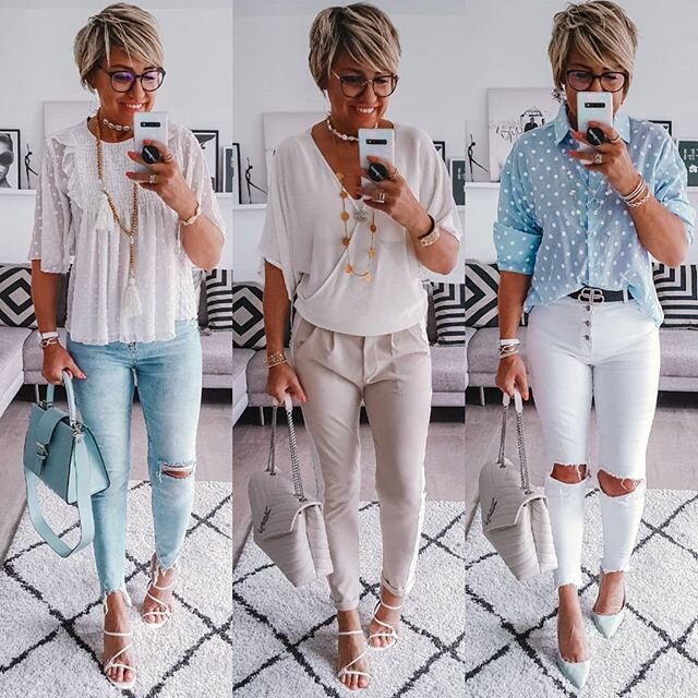 Элегантный образ с джинсами на каждый день женщина в 50+