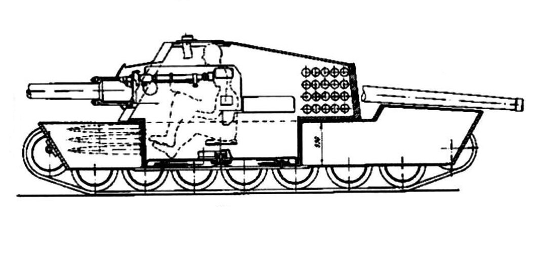 Танк ЛТГ в разрезе. Можно заметить расположение мехвода и наводчика, а также размещение боекомплекта.