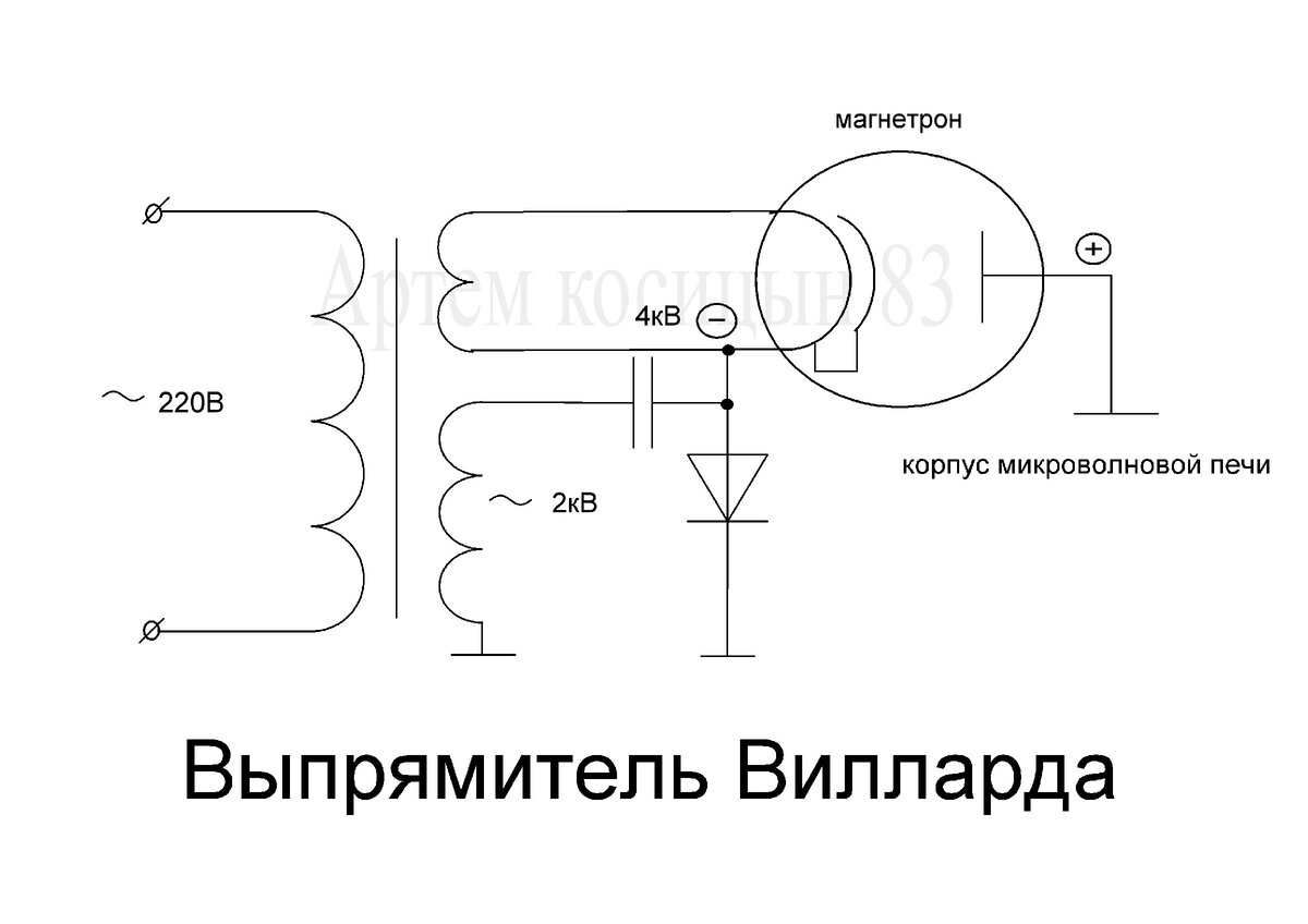 Схема подключения магнетрона в микроволновой печи