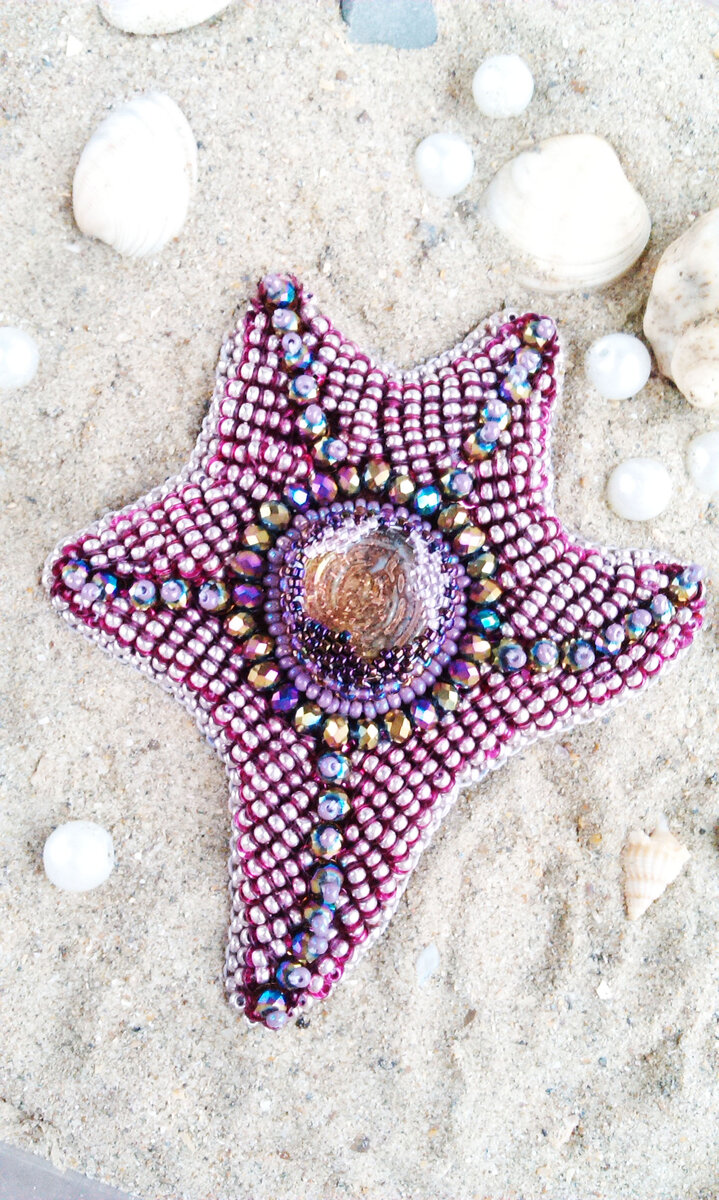 Морская звезда, брошь из бисера, моя работа