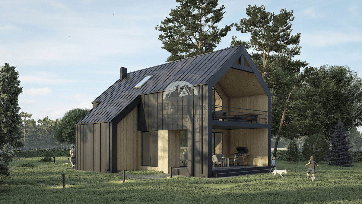 Проект двухэтажного дома 145 м2 в стиле Барнхаус с балконом и террасой - 107-44