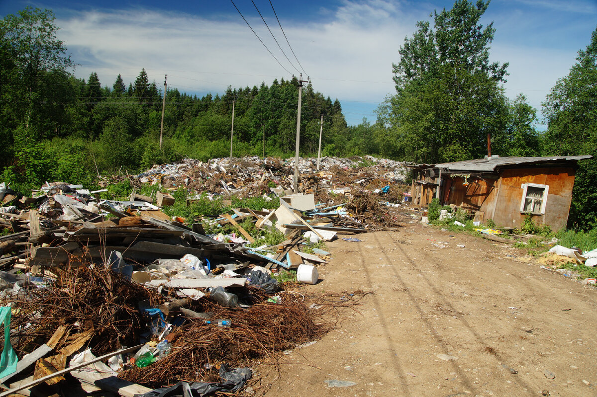 Вообще-то полигон начинается вон там за поворотом, но много лет до него никто не мог доехать, из-за гор мусора на дороге. Поэтому сваливали мусор прям на дорогу.