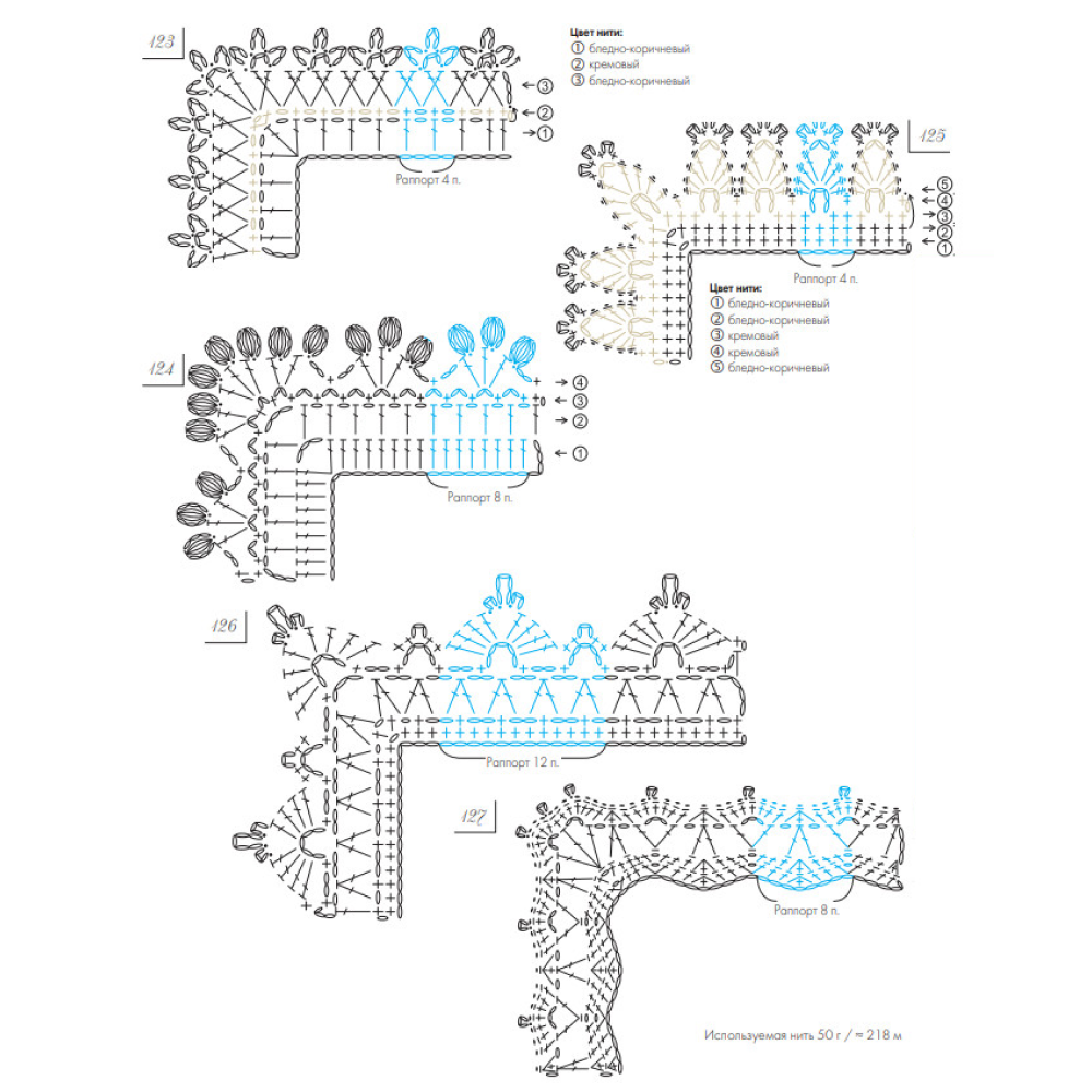 Узоры, мотивы крючком, схемы спицами, обвязка края