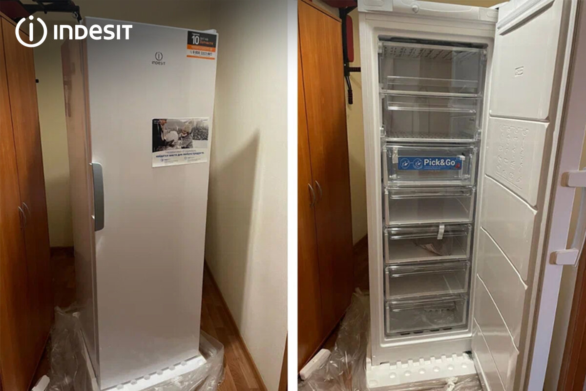 Фото распаковки морозильной камеры Елены, модель Indesit DSZ 5175