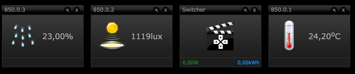 Наши датчики и виджет управления сценами.