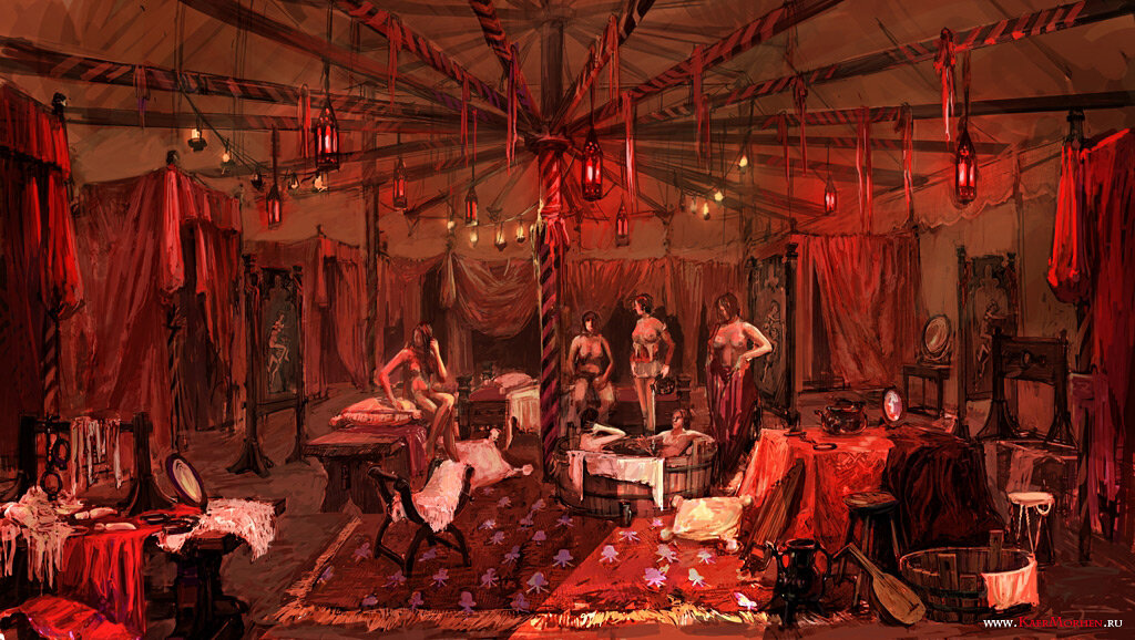 Дом утех на холсте средневековой картины