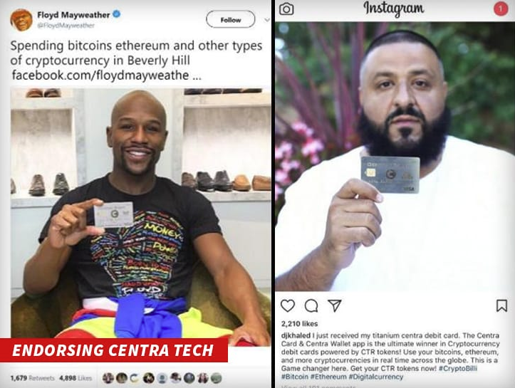 Флойд Мейвезер  и DJ Khaled рекламируют карту Centra Tech. Источник: tmz.com
