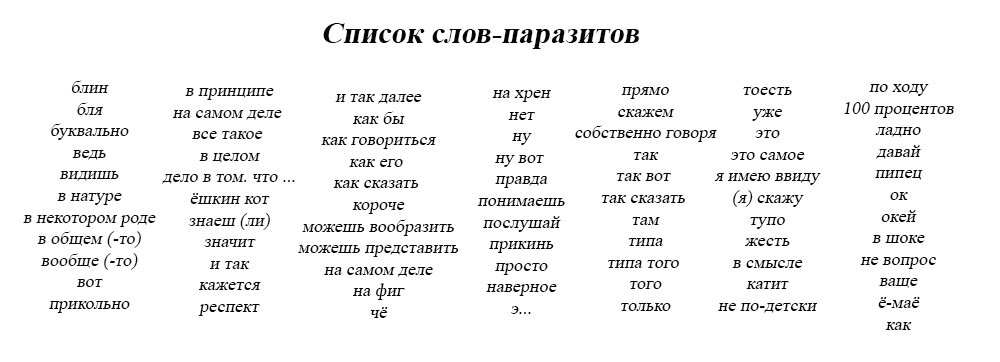 Примеры литературных примеров с использованием слов паразитов