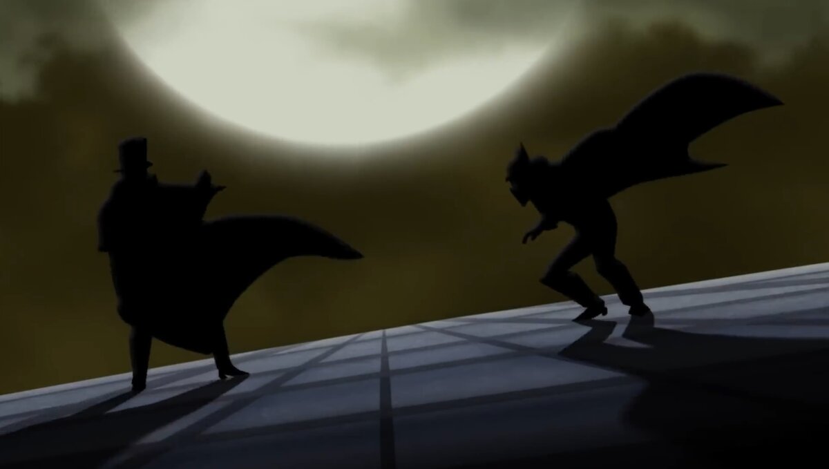 Кадр из тизер-трейлера "Бэтмен: Готэм в газовом свете". Анимационный фильм повествует об альтернативной истории, в которой Брюс и остальные знакомые нам герои родились раньше - в конце XIX века. бэтмен оказывается подозреваемым в серии убийств - чему истинный убийца - Джек Потрошитель - оказывается весьма недоволен.