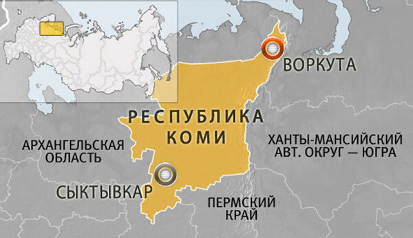 Республика Коми на карте России