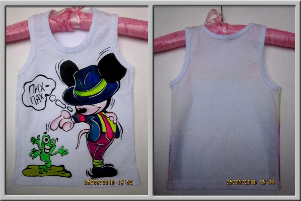 Роспись по ткани - оформление детских маечек.