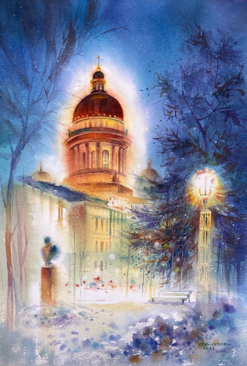 «В ожидании чуда». Исаакиевский собор. Петербург. Акварель. 38х56см.