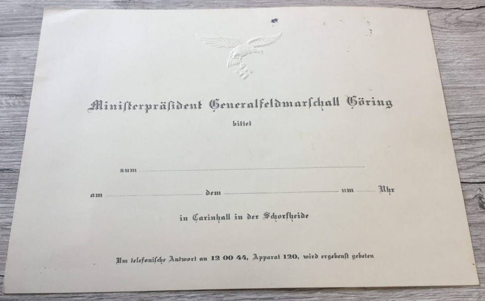 Приглашение Германа Геринга в Каринхолл, его летнюю и охотничью резиденцию.