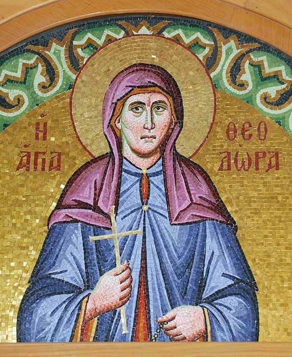 Прп. Феодора Солунская. Мозаика в монастыре её имени в Салониках