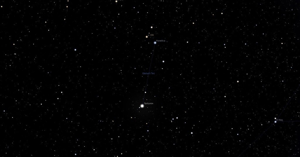 Созвездие Малый Пёс, вид в программе планетарии Stellarium