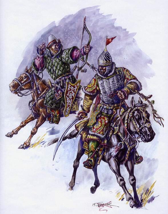 Русские конные ратники. рис. М.В. Горелина