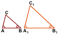 Дано: ΔABC, ΔA1B1C1, 
∠A=∠A1, ∠B=∠B1,

Доказать: ΔABC∼ ΔA1B1C1 (Подобен)