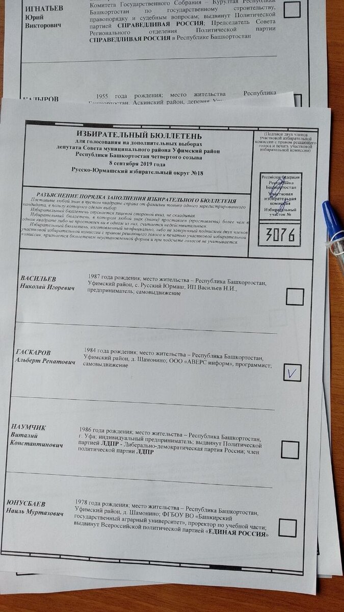 Бюллетень на выборы в район.